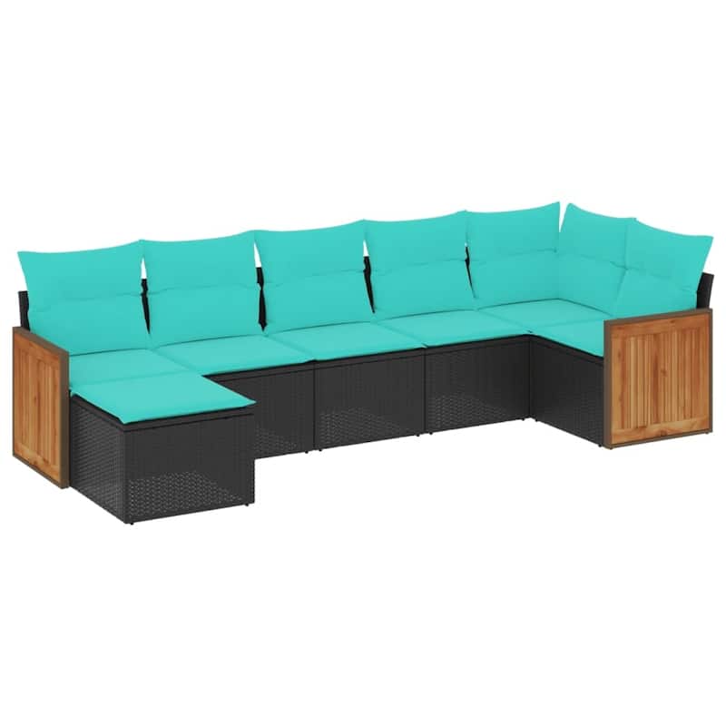 vidaXL 7 Piece Patio Sofa Set with Cushions Black Poly Rattan