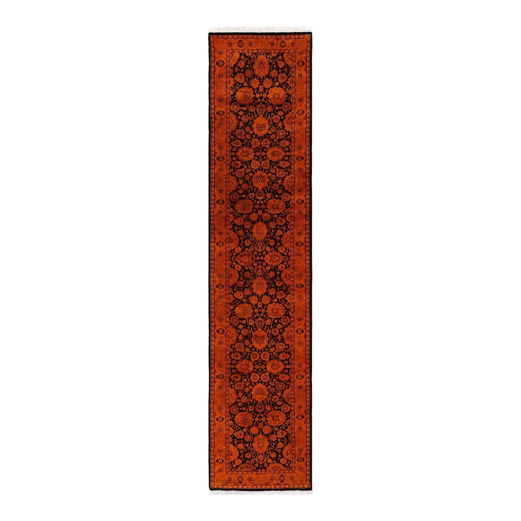 Overton Hand Knotted Wool Vintage Inspired Modern Contemporary Overdyed Orange Runner Rug - 2' 6" x 11' 5"
