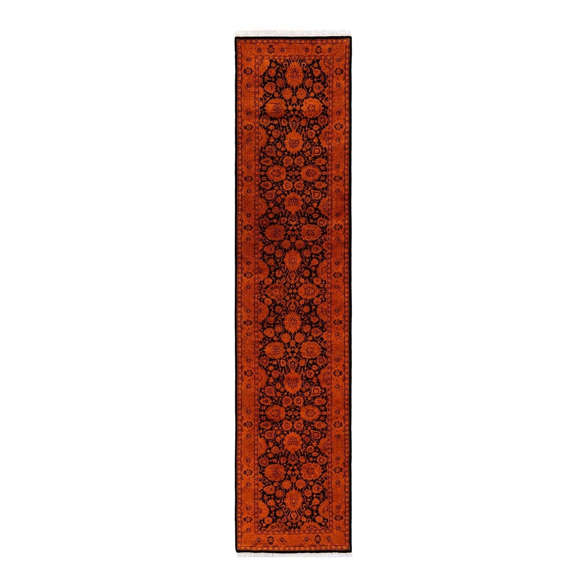 Overton Hand Knotted Wool Vintage Inspired Modern Contemporary Overdyed Orange Runner Rug - 2' 6" x 11' 5"