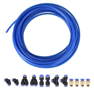 Pneumatic PU Air Tubing Kit w 12 Pcs Quick Fittings 4mm OD 10 Meters ...