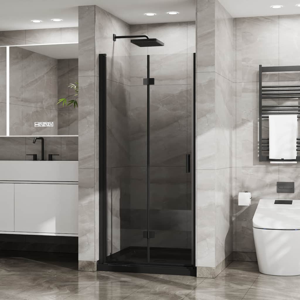 30-36''x72'' Frameless Bi-Fold Shower Door, 1/4" Anti-Shatter Glass, 180degree Folding Enclosure for Small Bathroom
