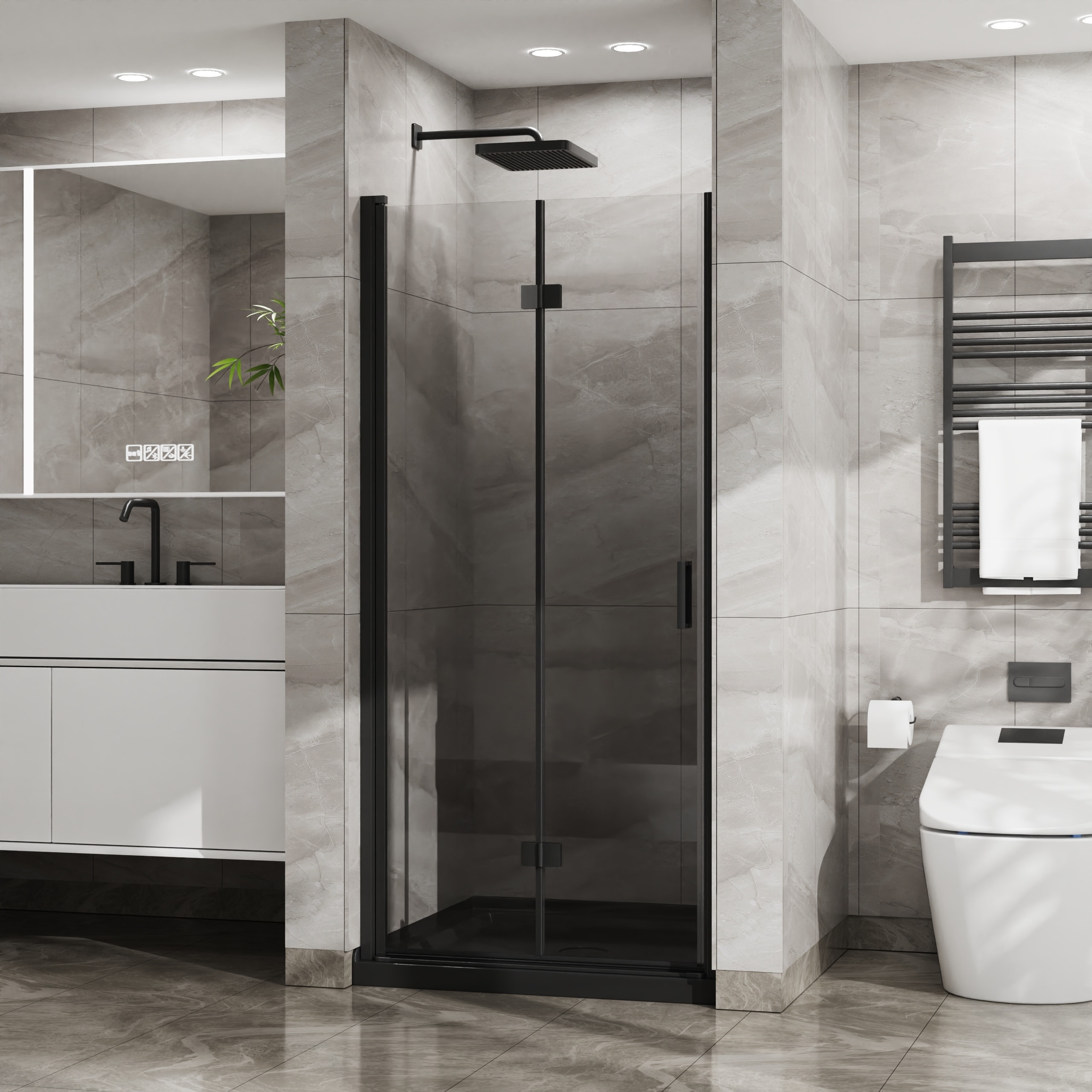 30-36'' x 72'' Frameless Bi-Fold Shower Door, 1/4" Anti-Shatter Glass, 180degree Folding Enclosure for Small Bathroom
