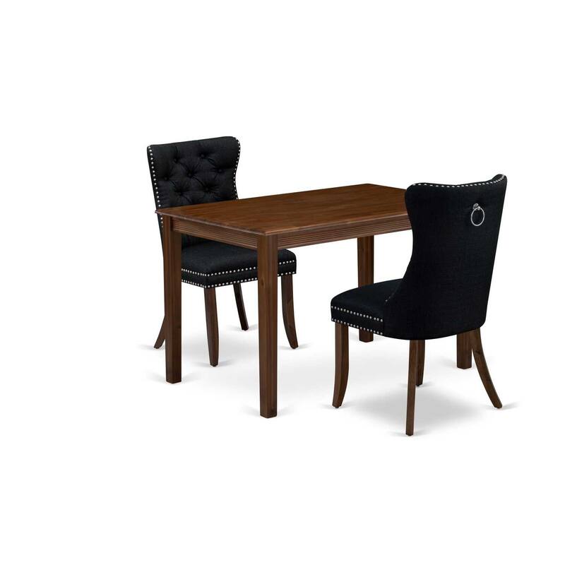 HomeStock 3-Pc Antique Walnut Finish Rectangular Solid Wood Top Dining Table Set