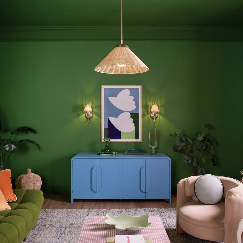 Kichler Lighting Bekah 18 Inch 1 Light Convertible Pendant with Opal Glass and Handwoven Rattan Shade in Champagne Bronze