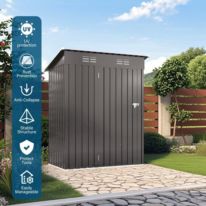 5X3 FT Metal Outdoor Storage Shed, Tool Shed with Pitched Roof and