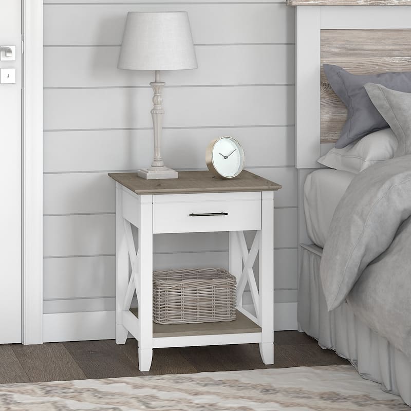 Key West Coastal Box Drawer Nightstand by Bush Furniture - Shiplap Gray/Pure White