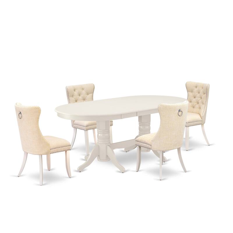 East West Furniture Dinette Set Includes an Oval Dining Table and Padded Chairs, Linen White (Pieces Options) - VADA5-LWH-32