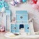 preview thumbnail 1 of 13, Playhouse Twin Size Loft Bed with Slide Pink Tent and Tower,Spacious Under Bed Space for Kids Blue