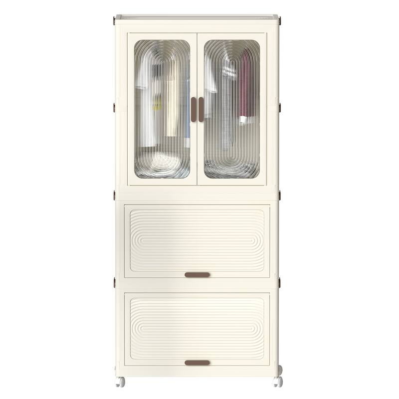 Portable Baby Wardrobe Closet with Magnetic Doors, Hanging Rod, 10 Hangers, White