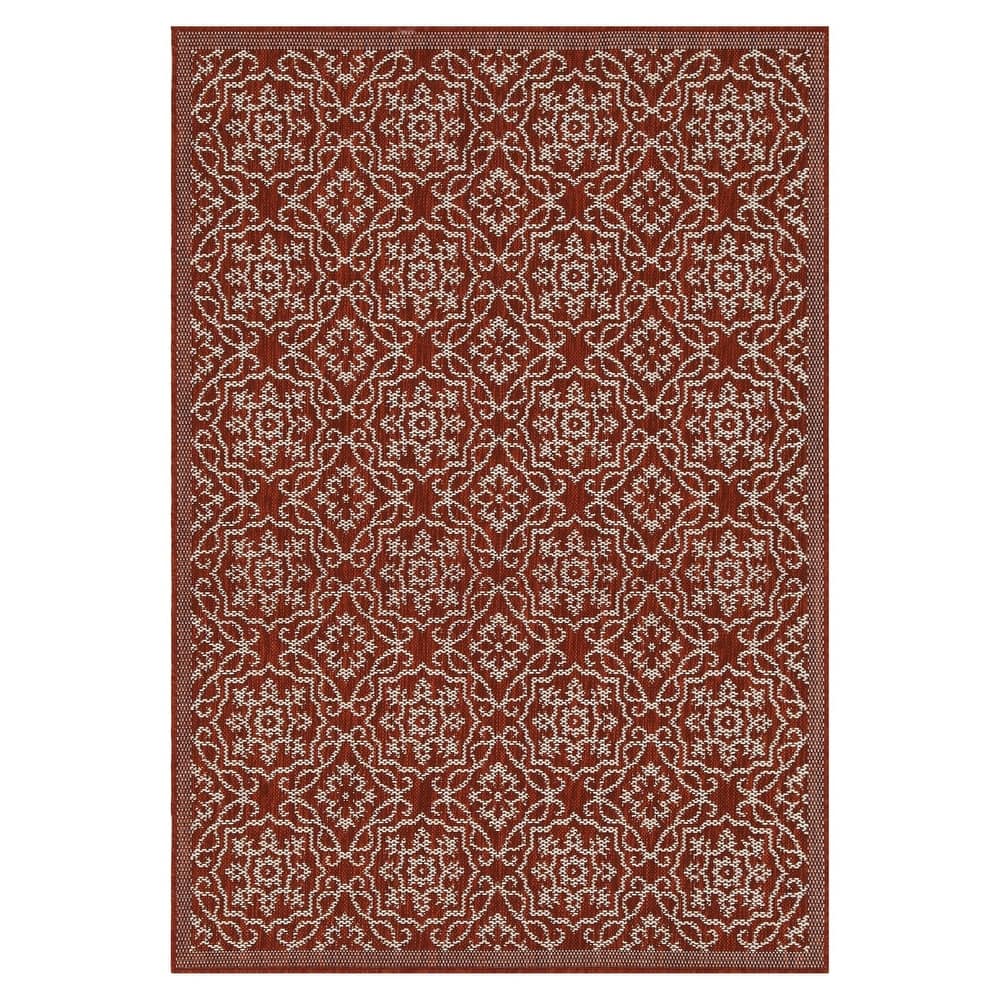 Indoor/Outdoor Area Rug/ Runner/ Doormat- Blue & Natural & Red & Taupe Color -Machine Washable, Weather and UV Resistant-Eliza