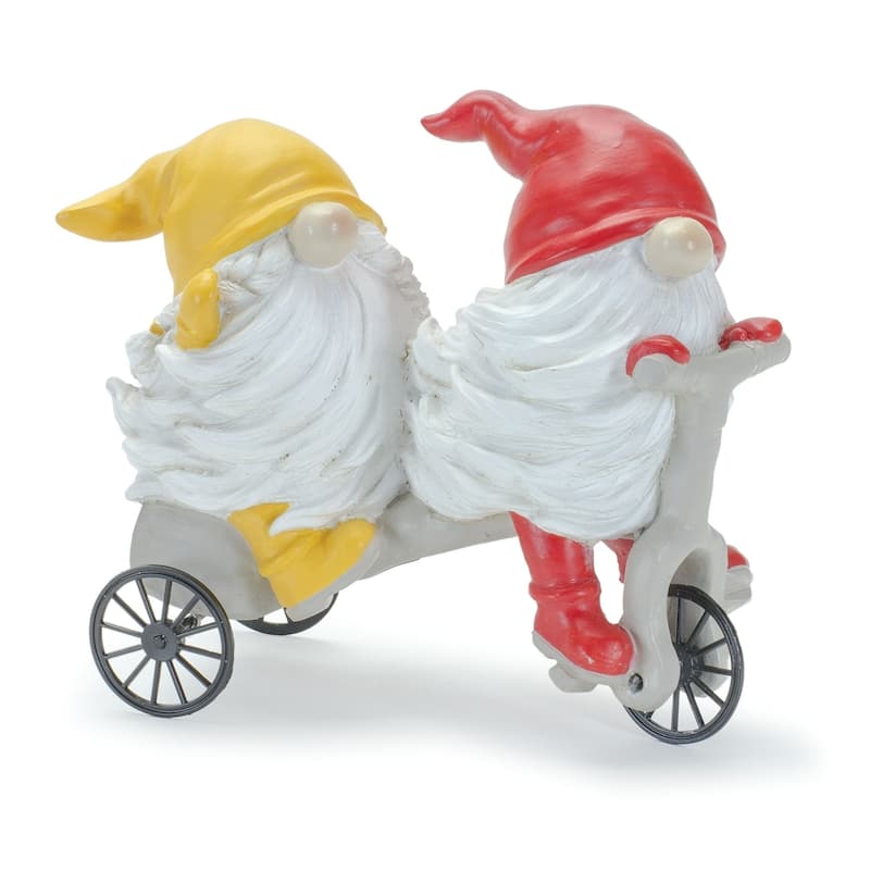 Garden Gnome Figurine Riding a Scooter and Wheelbarrow - 5.5" - Yellow - Set of 2