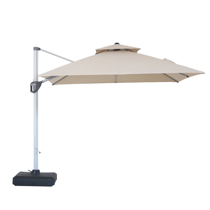 Clihome 10ft Outdoor Patio Cantilever Square Umbrella with Protective Cover - Beige-With Base