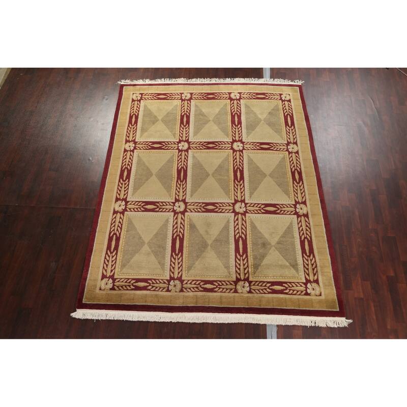 Geometric Vegetable Dye Nepalese Oriental Area Rug Wool Hand-knotted - 8'4" x 10'3"