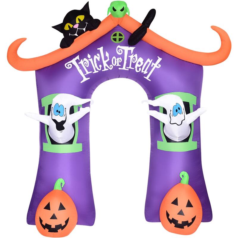 Haunted Hill Farm 9-Ft. Inflatable Pre-Lit Trick or Treat Walkway Arch with Black Cat, Jack-O-Lantern, and Ghost