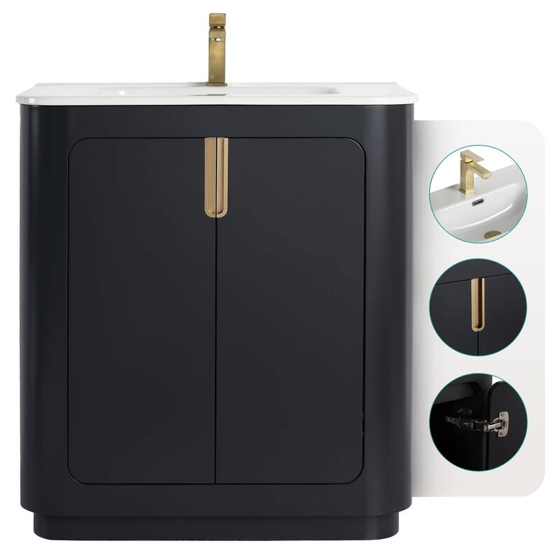Fine Fixtures Shireplace Bathroom Vanity with Sink - 30 Inch - Carbon Black