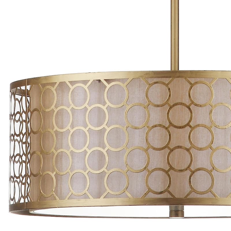 SAFAVIEH Lighting Kellee Adjustable 3-Light Gold Drum Pendant - 18"x18"x9.25-45.25" - Antique Gold - 18Wx18Dx45H