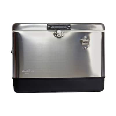 Koolatron Stainless Steel Ice Chest Cooler w/ Bottle Opener, 51 L (54 qt), 85 Can, Silver and Black