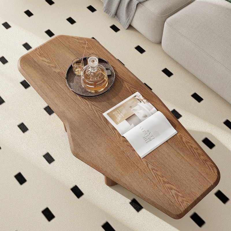 French Country Style Coffee Table Modern Minimalist Coffee Table with Ash Wood Veneer, for Living Rooms