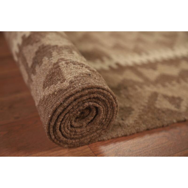 Hand Woven Oriental 100% Wool Carpet Southwestern Geometric Brown Kilim Area Rug - 9' 11'' X 6' 7''