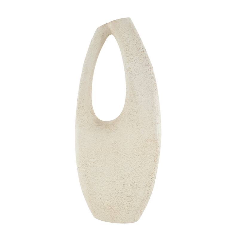 Cream Paper Mache Curved Cutout Abstract Decorative Vase with Brown Distressed Texturing