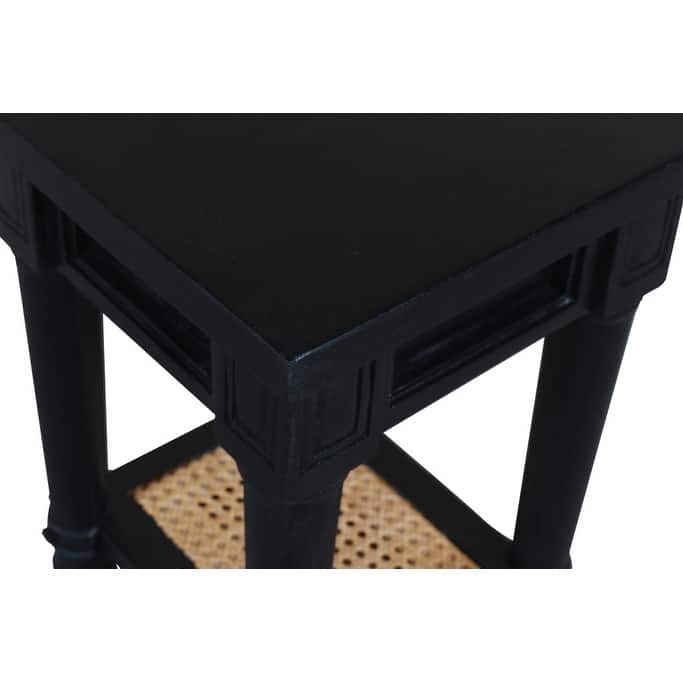 HomeRoots 20" Black And Natural Solid Wood And Cane Square End Table With Shelf - 14 in. x 20 in. x 14 in.