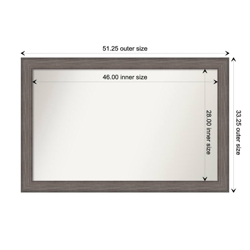 Country Barnwood Framed Non-Beveled Custom Wall Mirror, Bathroom Vanity Mirror - Outer Size: 51.25 x 33.25