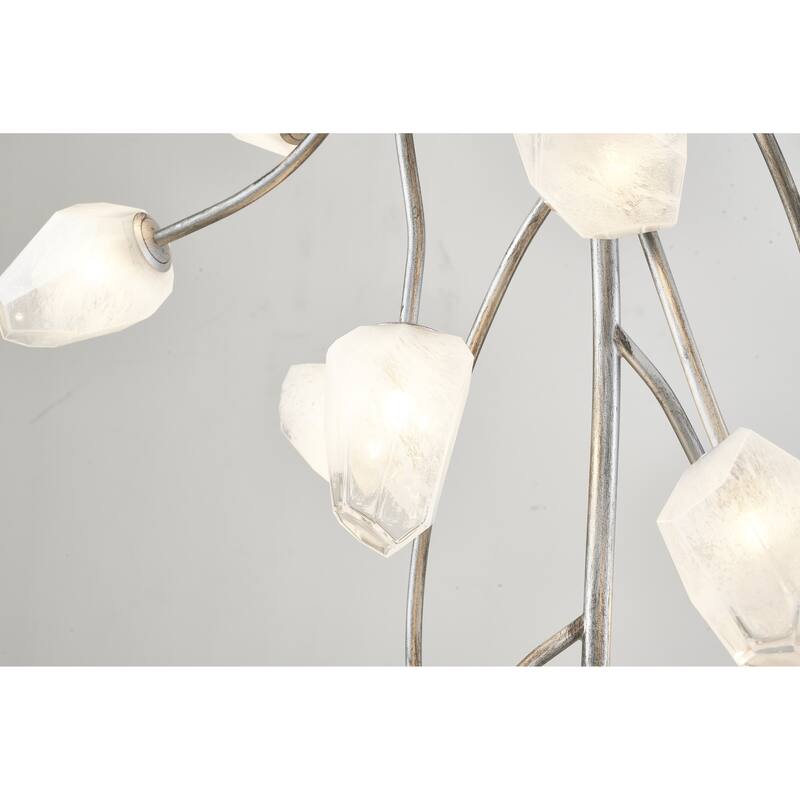 22-Light Antique Silver Chandelier With White Glass Shades