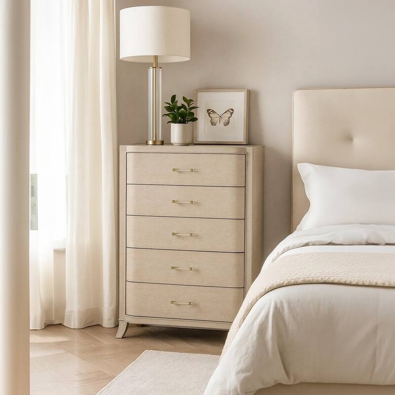 Fea Tall Dresser Chest, 5 Drawers, Natural Light Oak Brown, Acrylic Handles