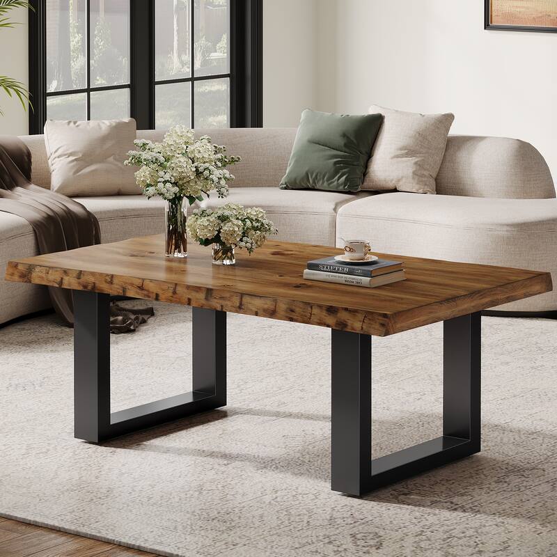 Wood Coffee Table With Metal Base, Easy Assembly (new Zealand Pine) - 47.2" W x 23.6" D x 17.7" H