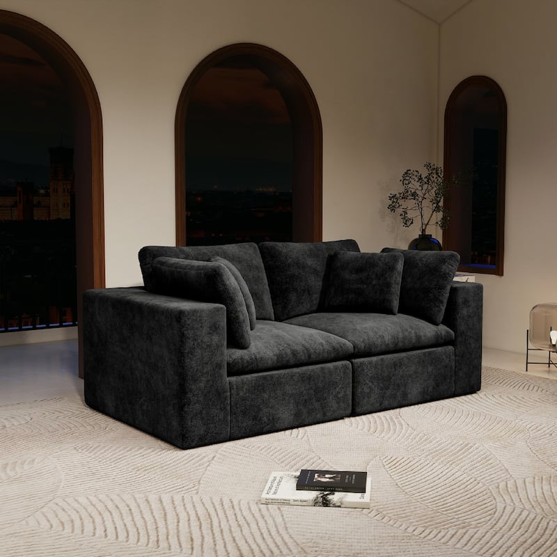 Roomfitters 78.8" Modular Sectional Sofa, 2-Piece Compressed Cloud Couch, No Assembly Required, Plush Corduroy, Black - Black