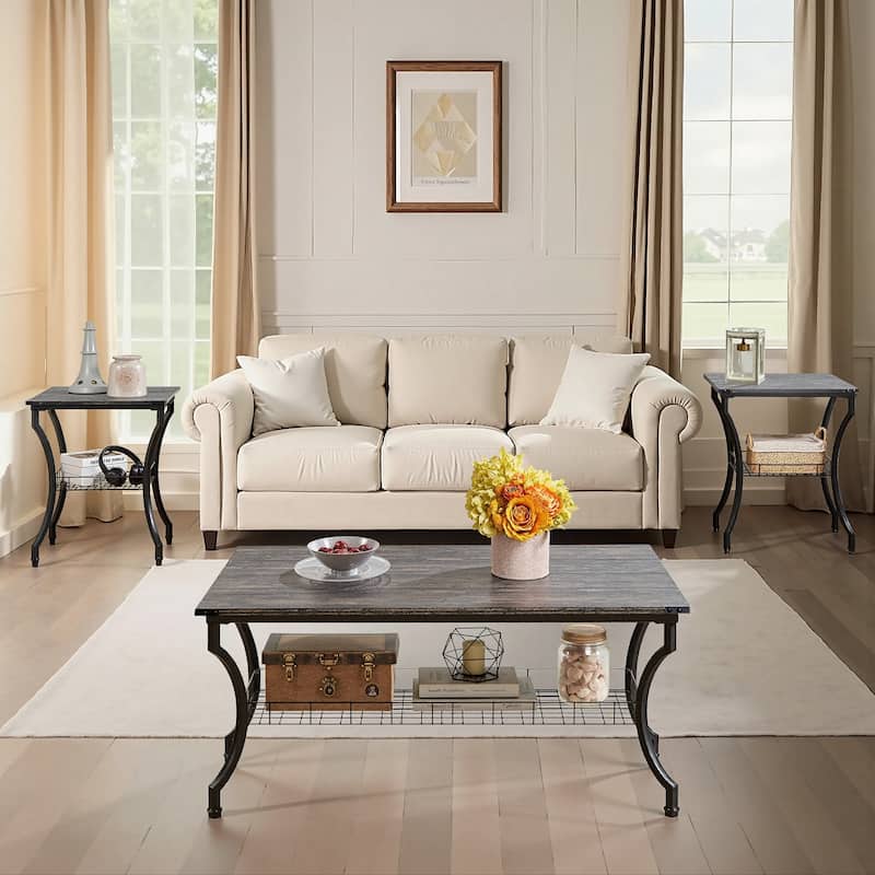 VECELO Mid Cectury 3-pieces Coffee Table Set, 3-Piece Living Room Table Set(Set of 3) - Old School