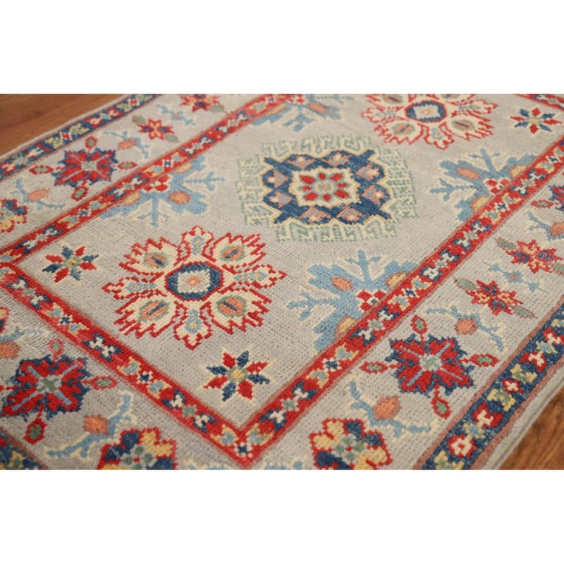 Geometric Kazak Oriental Foyer Rug Hand-Knotted Wool Carpet - 2'0" x 3'0"
