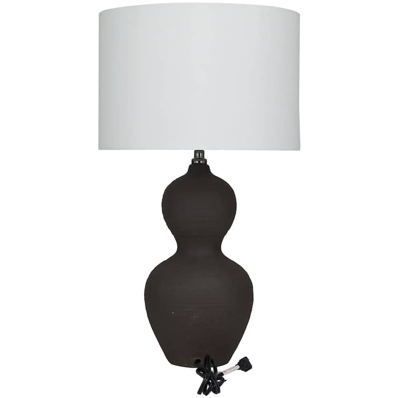 CosmoLiving by Cosmopolitan Black Ceramic Gourd Style Base Room Table Lamp with Drum Shade