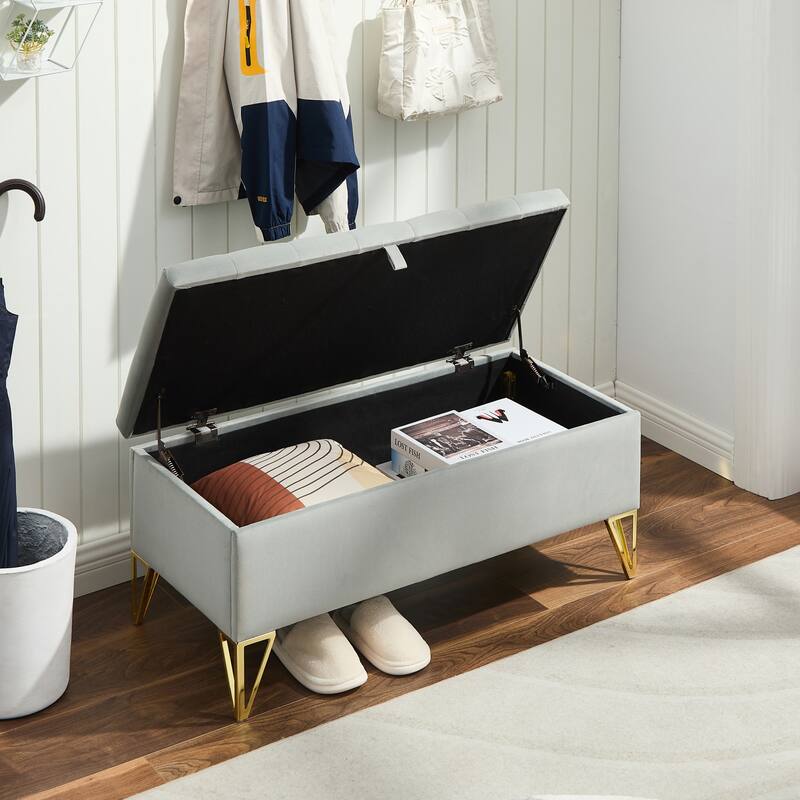 Rectangular Velvet Storage Ottoman - Sturdy Frame, Easy Leg Installation