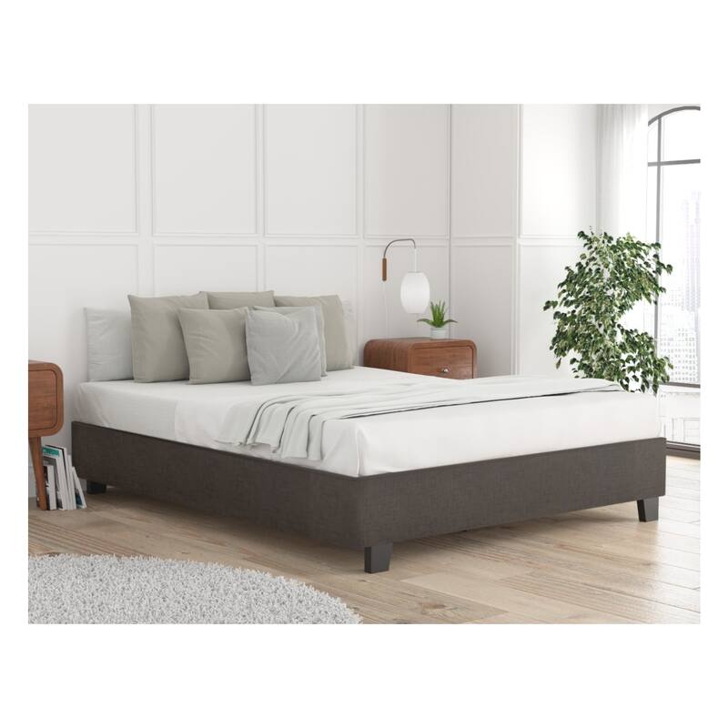 14" Upholstered Platform Bed Frame with 4" Legs, Modern Minimalist Design, Supports Adjustable Beds