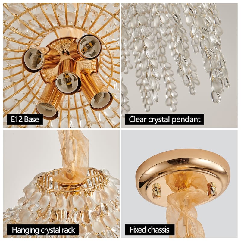 16" 5-Light Gold Crystal Pendant - Grape Beads - Living Dining Bedroom