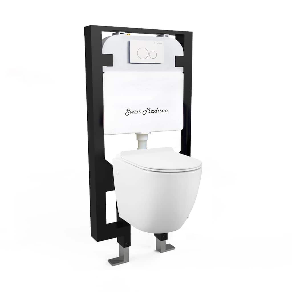 Swiss Madison Well Made Forever - Angers Wall Hung Toilet Bundle, Glossy White - 22" x 14" 15.3"