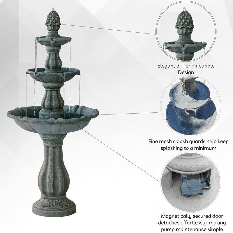 XBrand 51"H Fiber Resin Grey 3-Tier Freestanding Waterfall Fountain