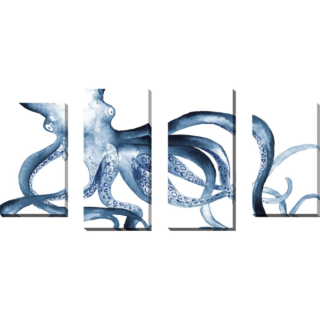 "Octopus in the Blues" Print on Canvas Set of 4