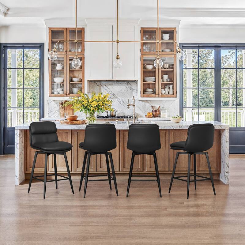 360°Swivel Bar Stools Set of 2/3/4, 26" H Seat Height with, Faux Leather Barstool for Kitchen Island and Home Bar Brown