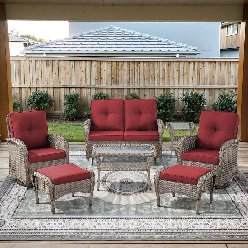 Gymojoy Outdoor Wicker Patio Furniture Loveseat Glider & Chair Set Weather-Resistant