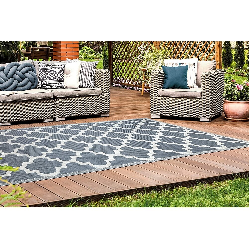 Overstocklightweight Indoor Outdoor Reversible Plastic Area Rug Trellis Trellis Grey White 8 X 10 Dailymail