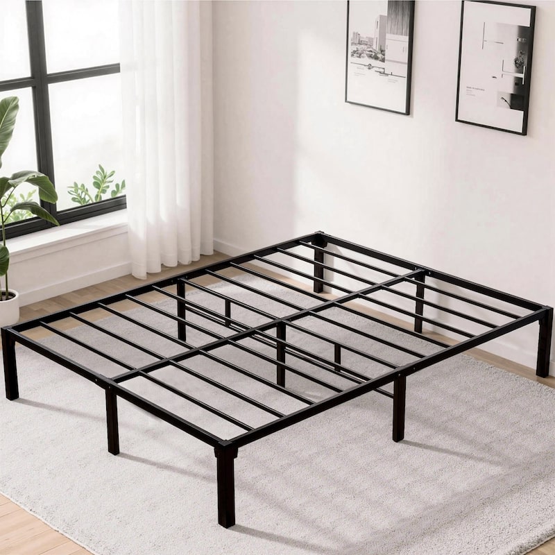 VECELO 14" No-Screw Metal Bed Frame, Quick Snap Assembly Platform, Underbed Storage, Twin Full Queen King Bed Frames