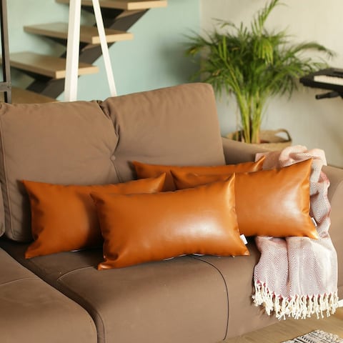 Decorative Vegan Faux Leather Throw Pillows Set of 4