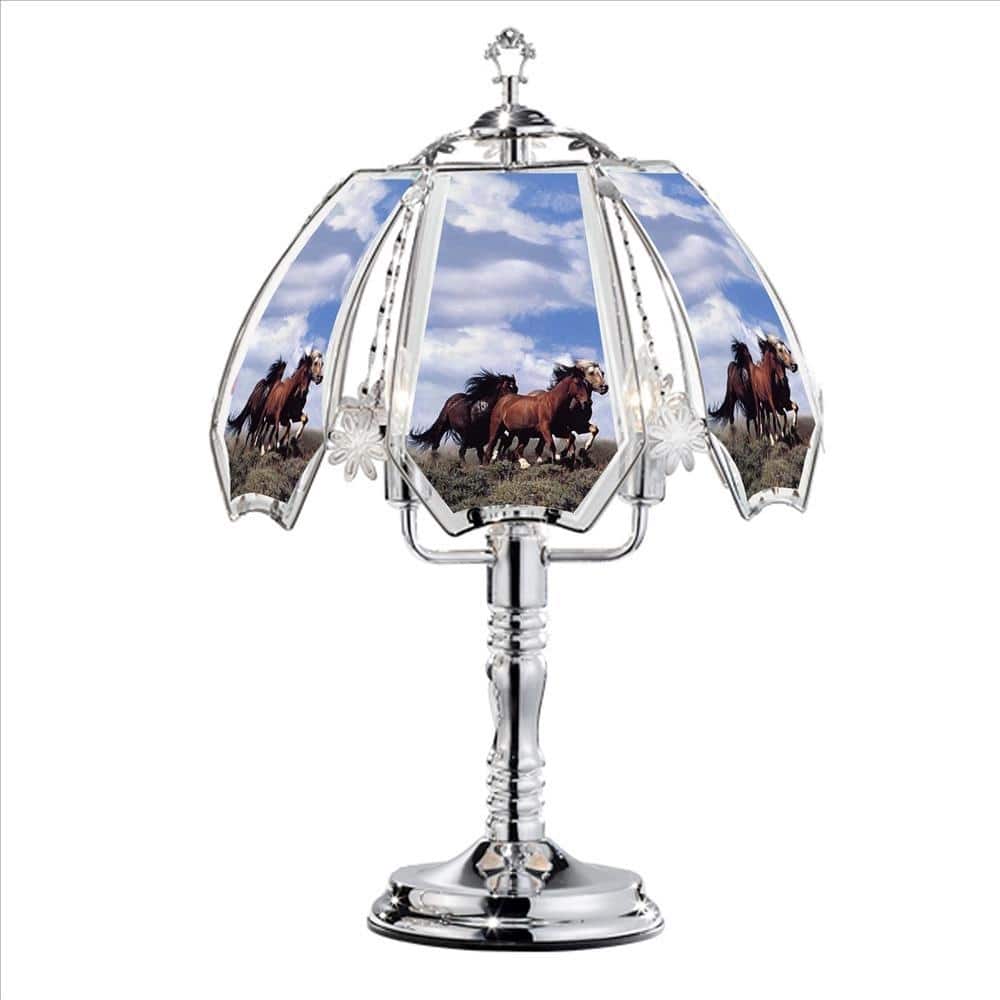 Umbrella Shade Glass Table Lamp with Prints - 23.5 H x 14.5 W x 14.5 L Inches