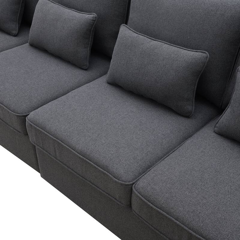 Modern 104" 4-Seater Linen Sofa with Storage Pockets and Pillows for Living Room
