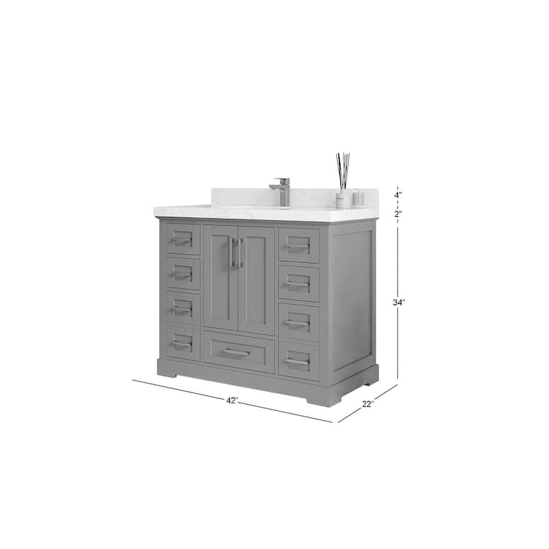 Willow Collection 42 in W x 22 in D x 36 in H Boston Single Bowl Sink Bathroom Vanity with Countertop