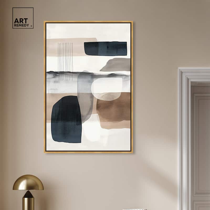 Art Remedy Layers Of Depth Framed Abstract Shapes 1 Piece Canvas Wall Art