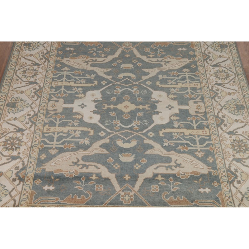 Blue Gray Oushak Indian Area Rug Handmade Wool Carpet - 8'1" x 9'11"