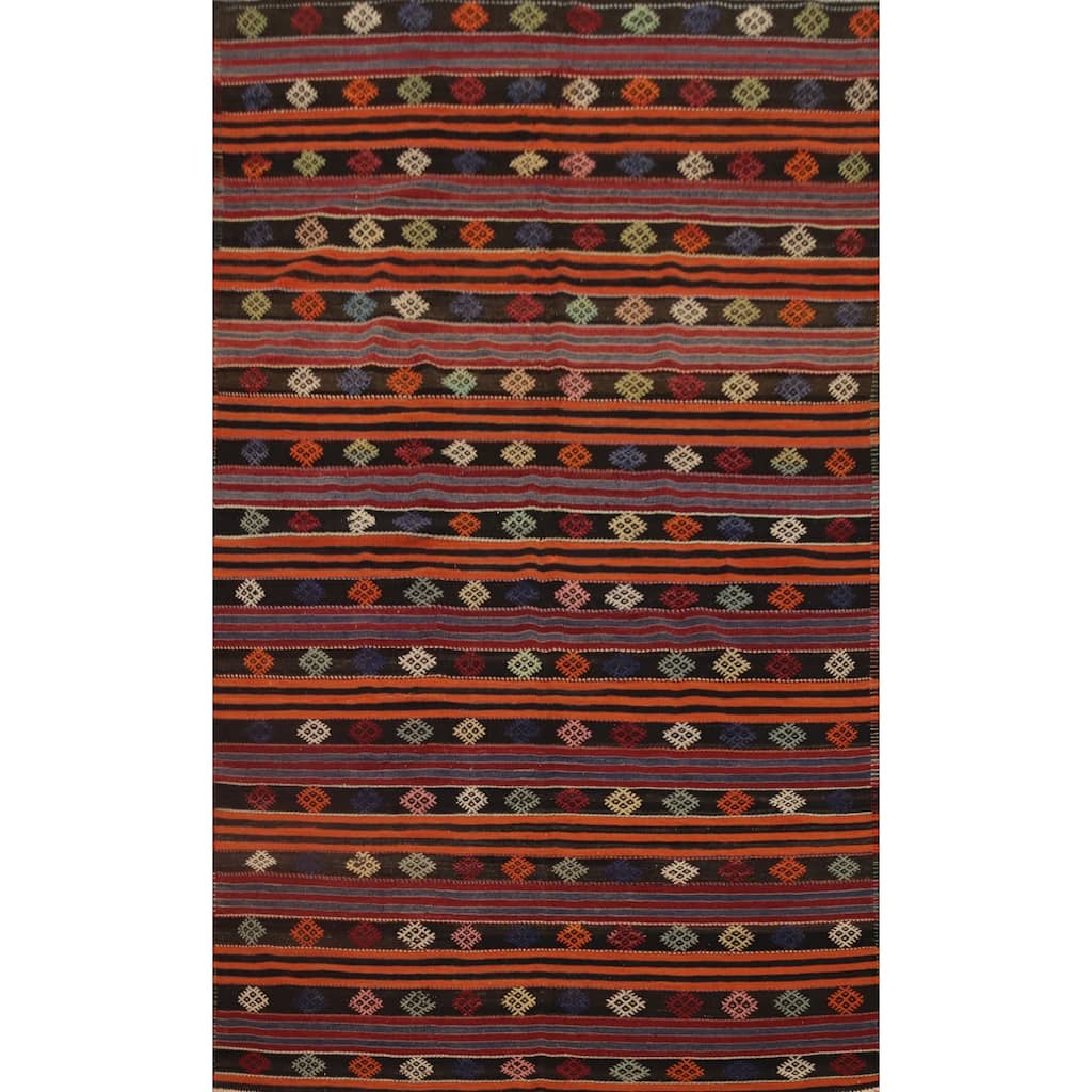 Hand Woven Oriental 100% Wool Carpet Southwestern Tribal Multi-Colored Kilim Area Rug - 9' 7'' X 6' 3''